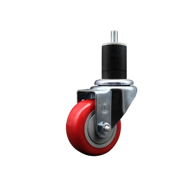 3'' Red Poly Wheel Swivel 1-3/4'' Expanding Stem Caster